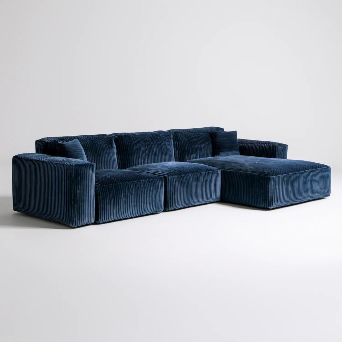 Granatowa modułowa sofa narożna w kształcie L ze sztruksu, 280 × 170 × 70 cm