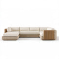 Modułowa sofa narożna ogrodowa lewostronna w kształcie L 300 x 170 x 75 cm, kremowo-naturalna brązowa