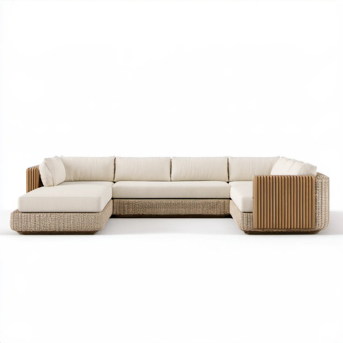 Modułowa sofa narożna ogrodowa lewostronna w kształcie L 300 x 170 x 75 cm, kremowo-naturalna brązowa