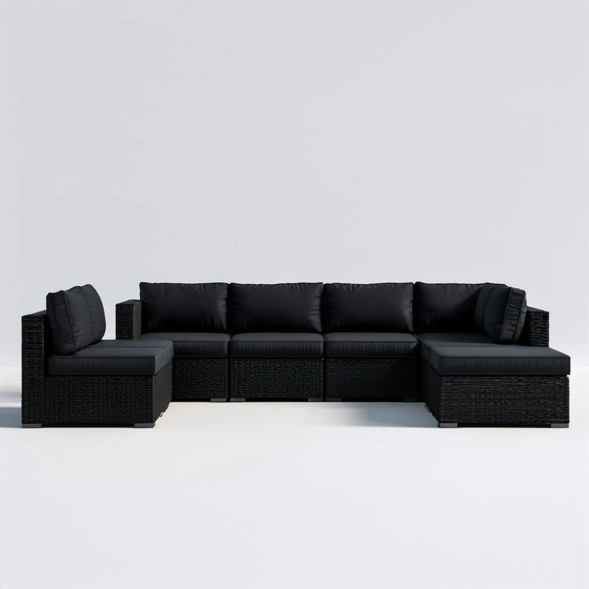 Modułowa sofa z technorattanu PE, czarna, 5-częściowa, 309 x 69 x 63 cm