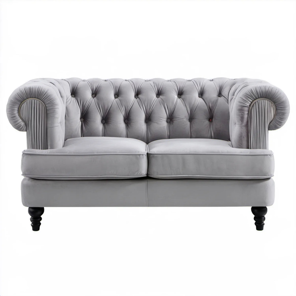 Dwuosobowa sofa Chesterfield z aksamitu poliestrowego, szaro-czarna, 178 × 90 × 78 cm