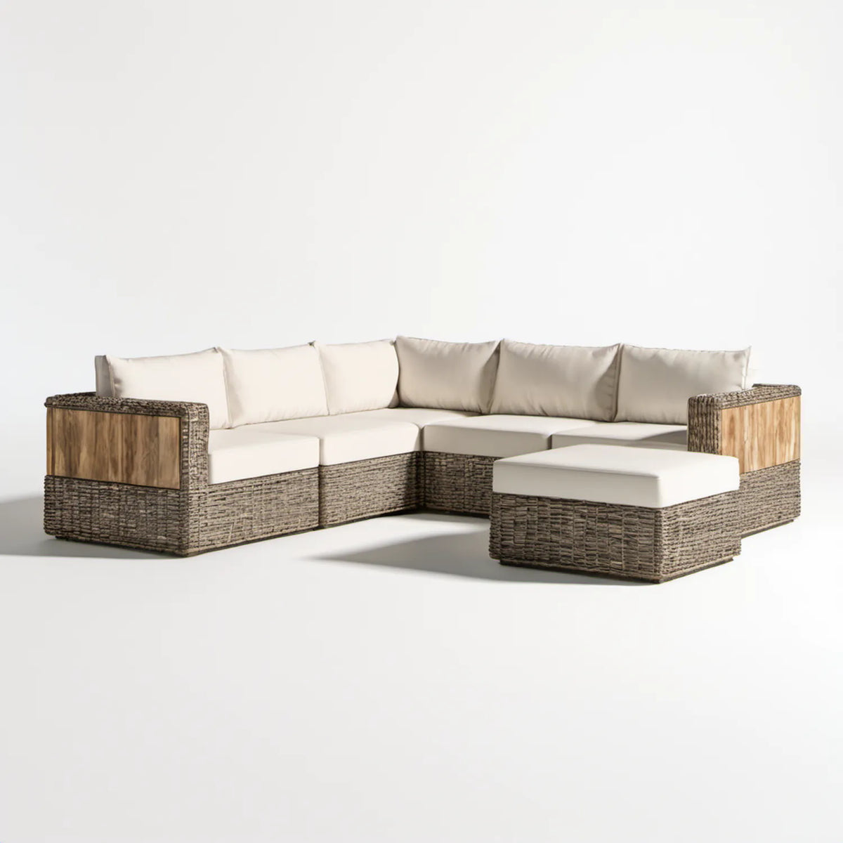 Narożna sofa ogrodowa z szezlongiem 250 x 180 x 70 cm Brązowa/Beżowa/Naturalna