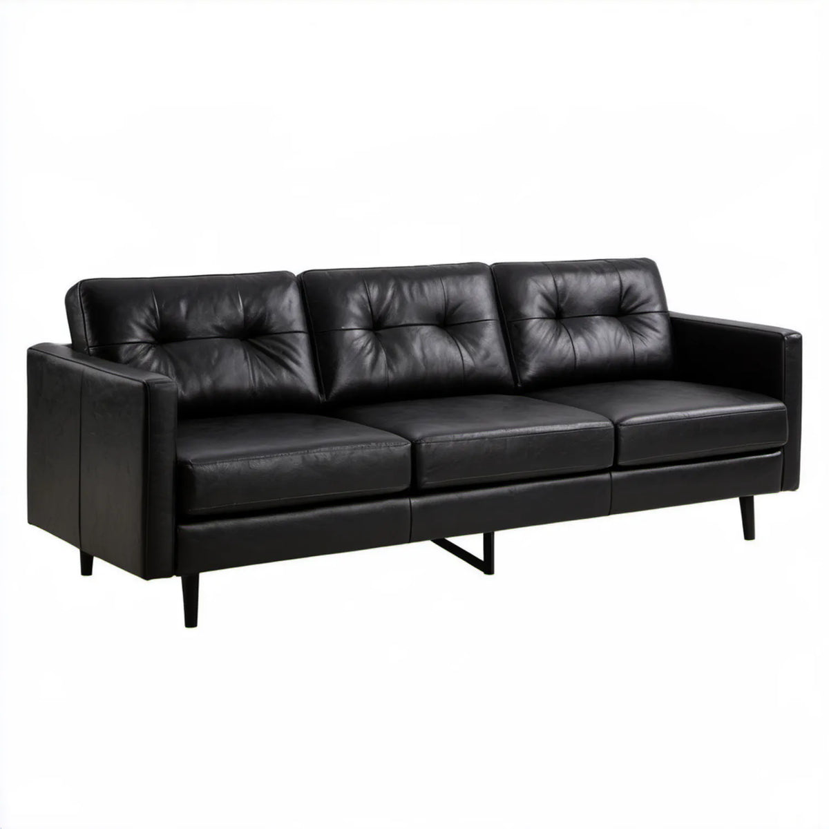 Trzyosobowa sofa z tapicerką ze skóry syntetycznej PU, czarna, 220 x 90 x 85 cm