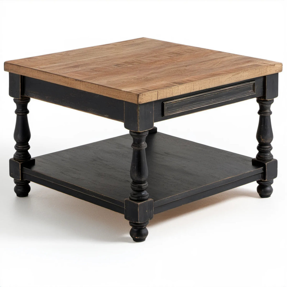 Kwadratowy stolik kawowy z litego drewna mango 90 x 90 x 45 cm Czarny/Brązowy