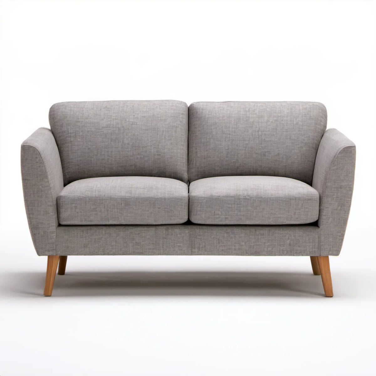 Dwuosobowa sofa szara z brązowymi nogami, 140 x 80 x 85 cm