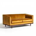 Musztardowa sofa dwuosobowa z aksamitu, 180 x 85 x 78 cm