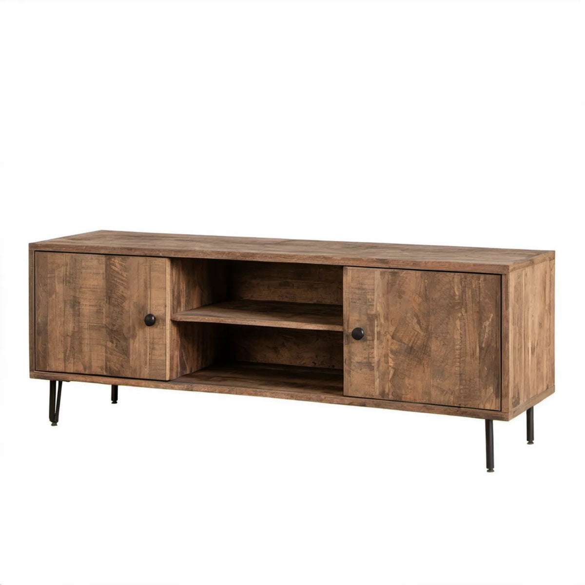 Szafka RTV z litego drewna mango 140 x 30 x 40 cm brązowo-czarna