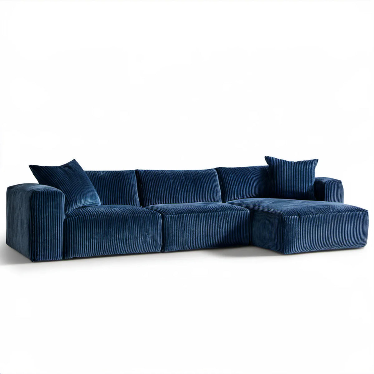Granatowa sofa narożna prawostronna ze sztruksu 260 x 160 x 78 cm