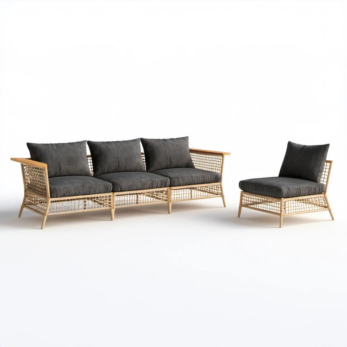 Zestaw wypoczynkowy do ogrodu: sofa 3-osobowa 210 × 78 × 78 cm i fotel 78 × 78 × 78 cm, naturalny beż/czarny
