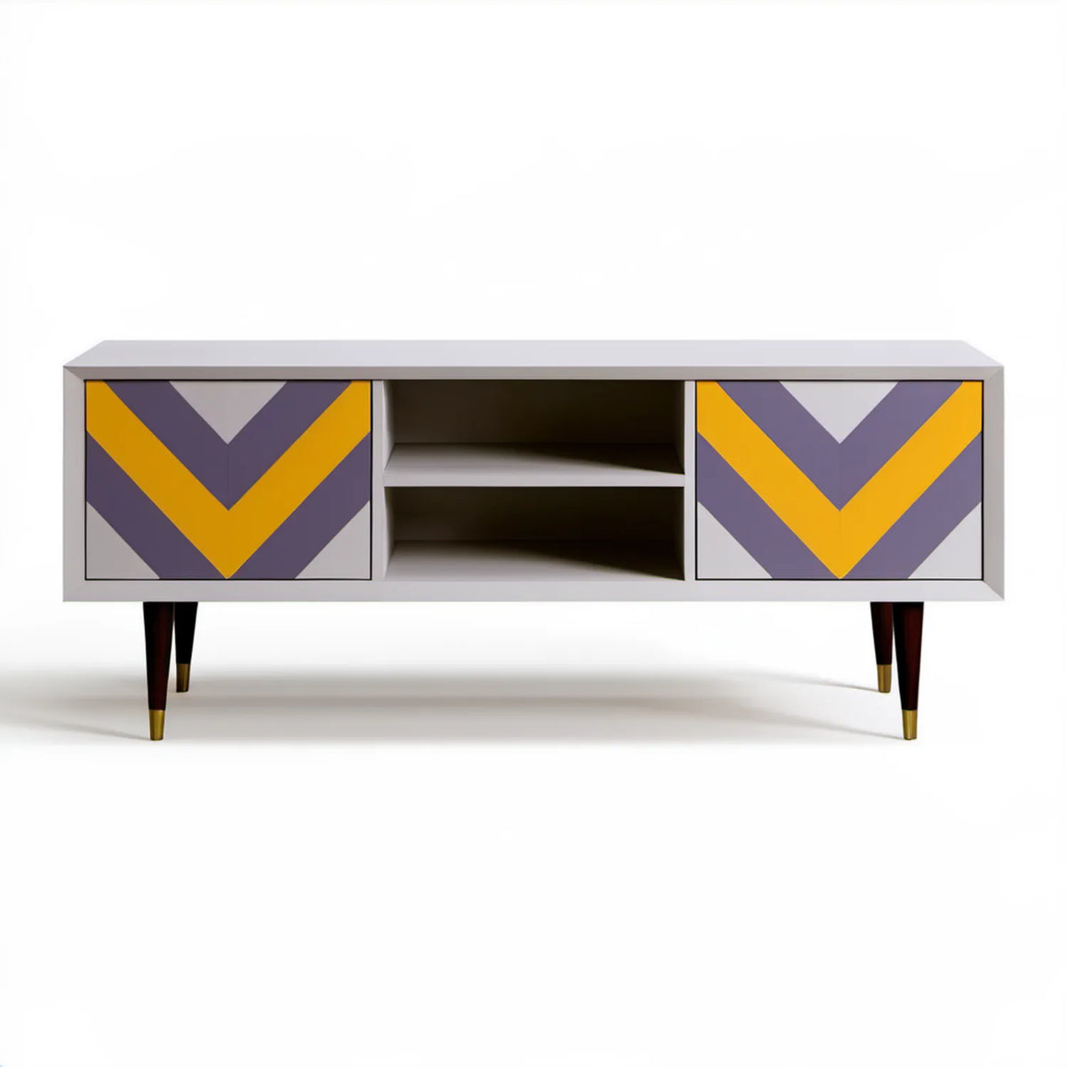 Szafka RTV 160 x 40 x 70 cm biała z geometrycznymi frontami MDF
