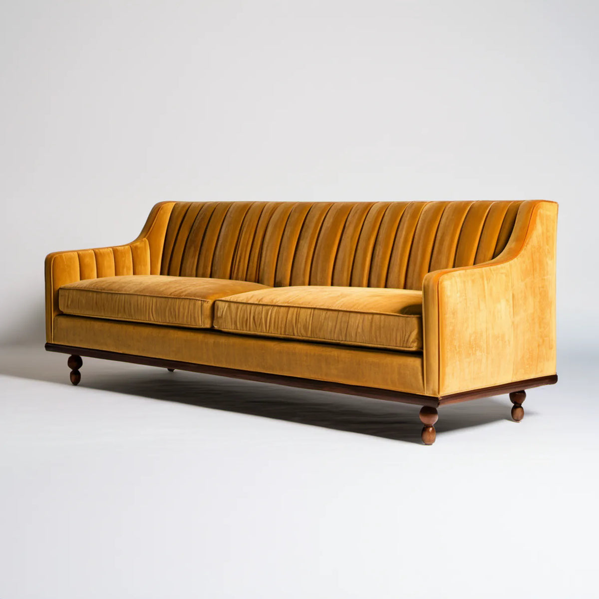 Musztardowa sofa trzyosobowa z aksamitu 220 x 90 x 85 cm