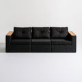 Modułowa sofa ogrodowa 3-osobowa z technorattanu PE i akacji, czarna/naturalny brąz, 180 x 70 x 70 cm