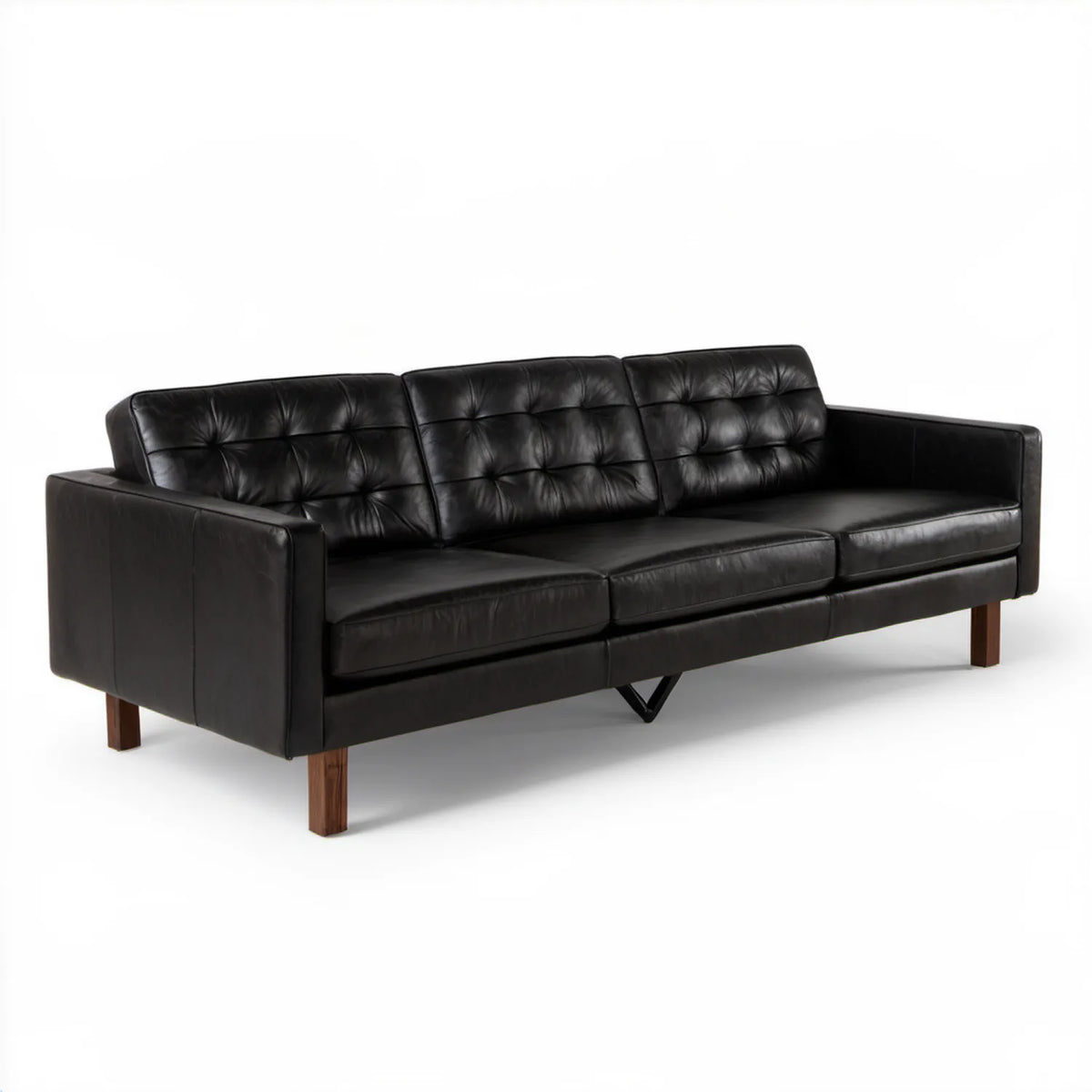 Trzyosobowa sofa z tapicerką z ekoskóry, czarna/brązowa, 210 x 85 x 85 cm