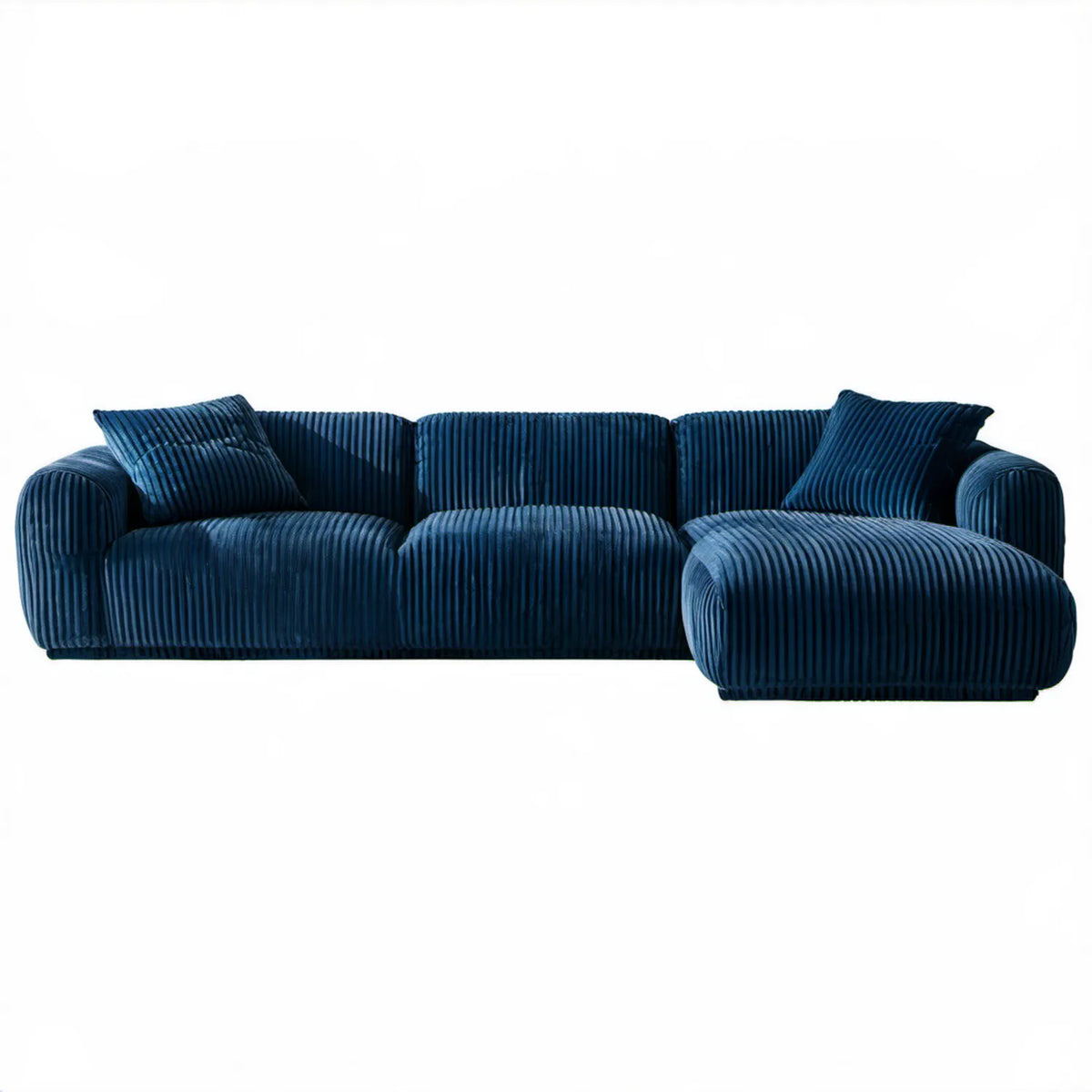 Prawostronna sofa narożna 3-osobowa z szezlongiem, granatowa, 285 x 165 x 78 cm