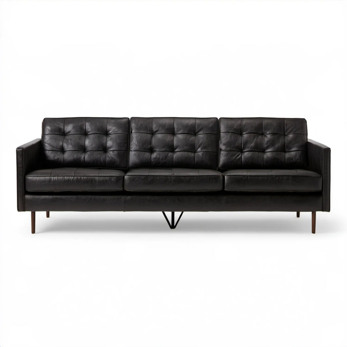 Czarna sofa trzyosobowa z tapicerką PU, 230 × 85 × 82 cm