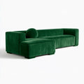Ciemnozielona sofa aksamitna z pufą i okrągłą poduszką, 240 × 100 × 70 cm